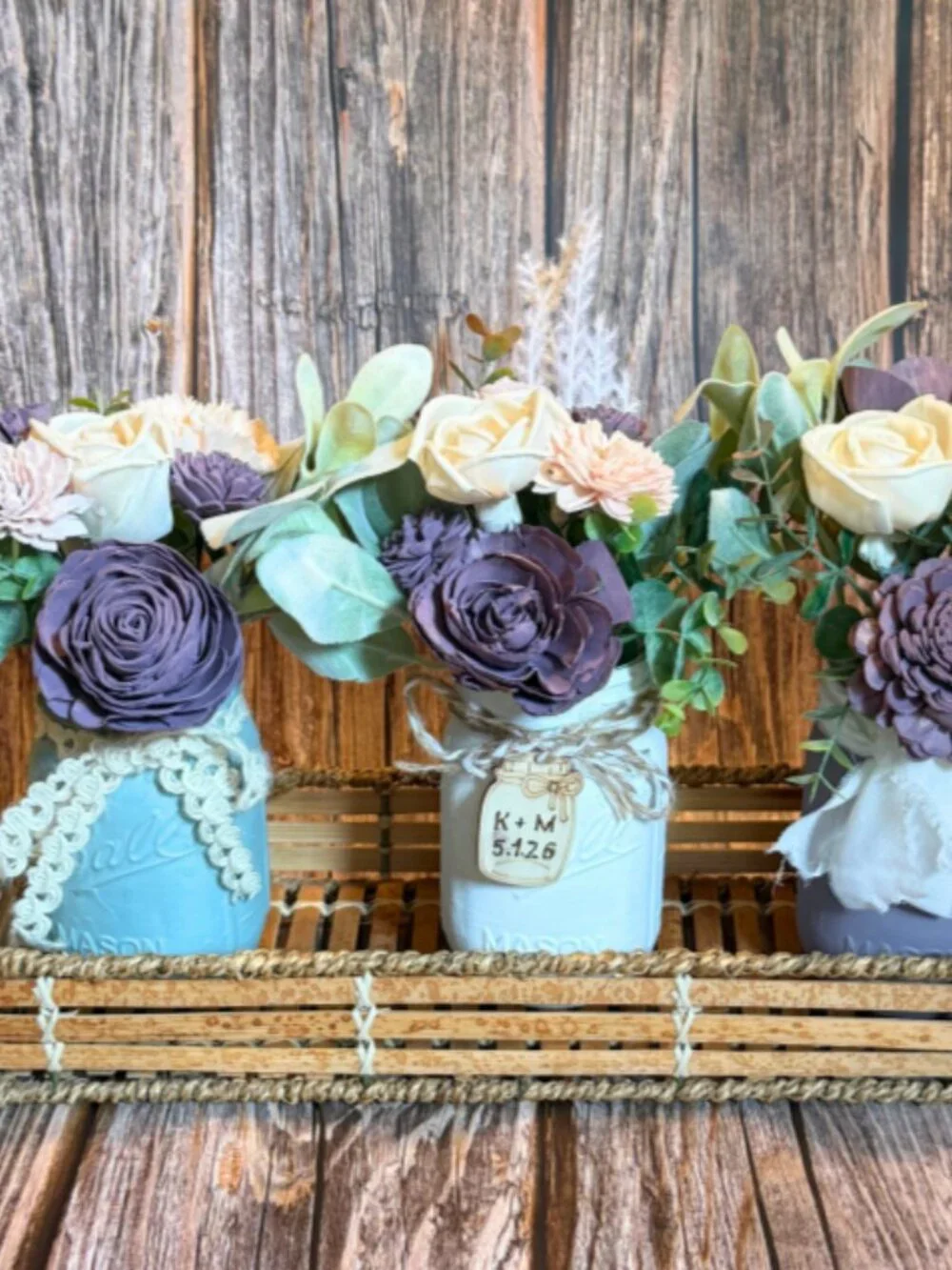 Sola Wood Lavender Wedding Floral Table Centerpieces Set of 3 Mason Jar Decor